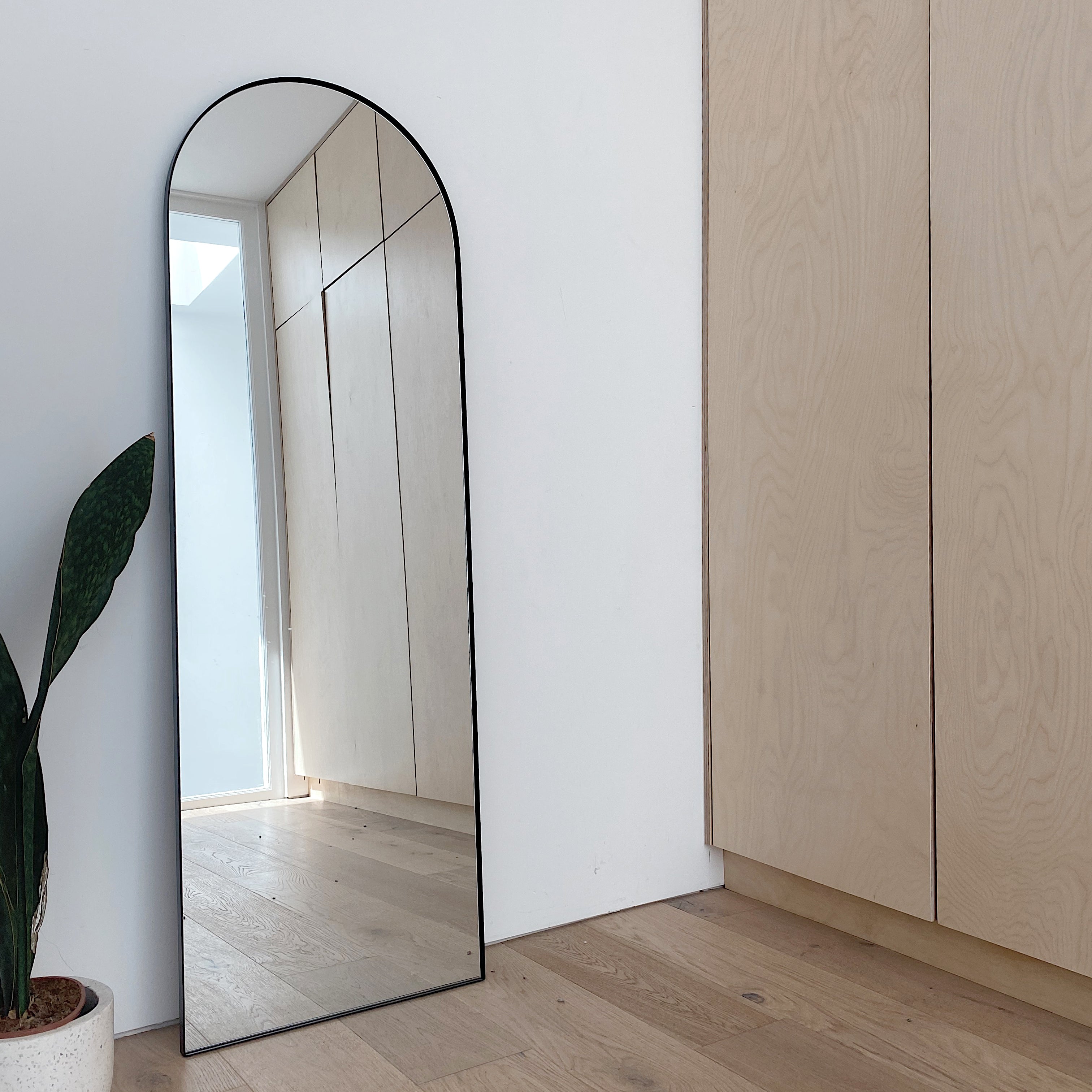 Theo Mirror - Large black curved metal full-length mirror 160cm x 50cm
