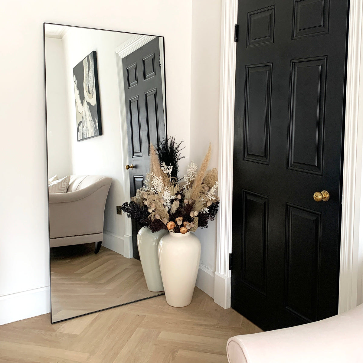 Theo Mirror - Large Rectangular Black Metal Wall Mirror 179cm x 80cm