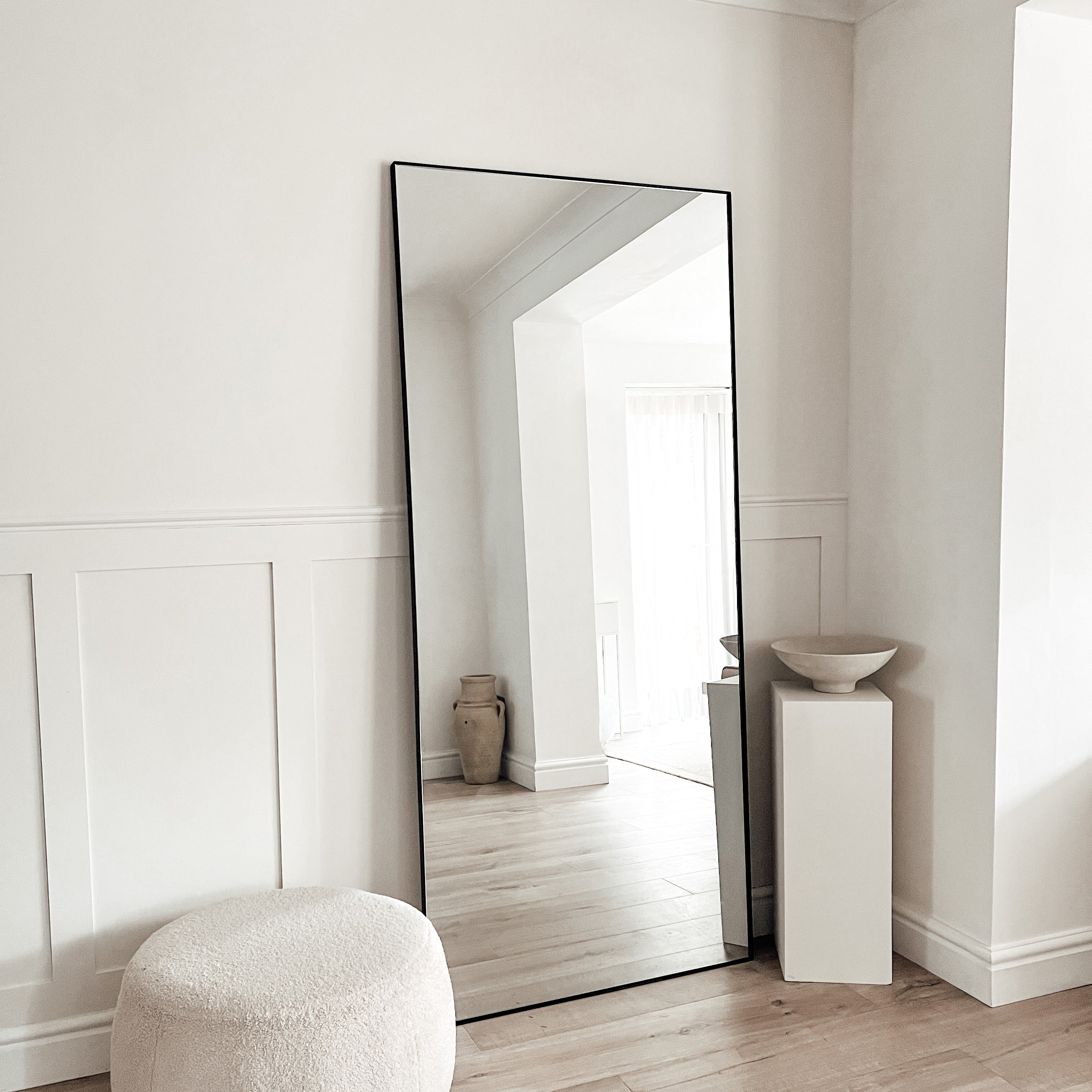 Theo Mirror - Large Rectangular Black Metal Wall Mirror 179cm x 80cm