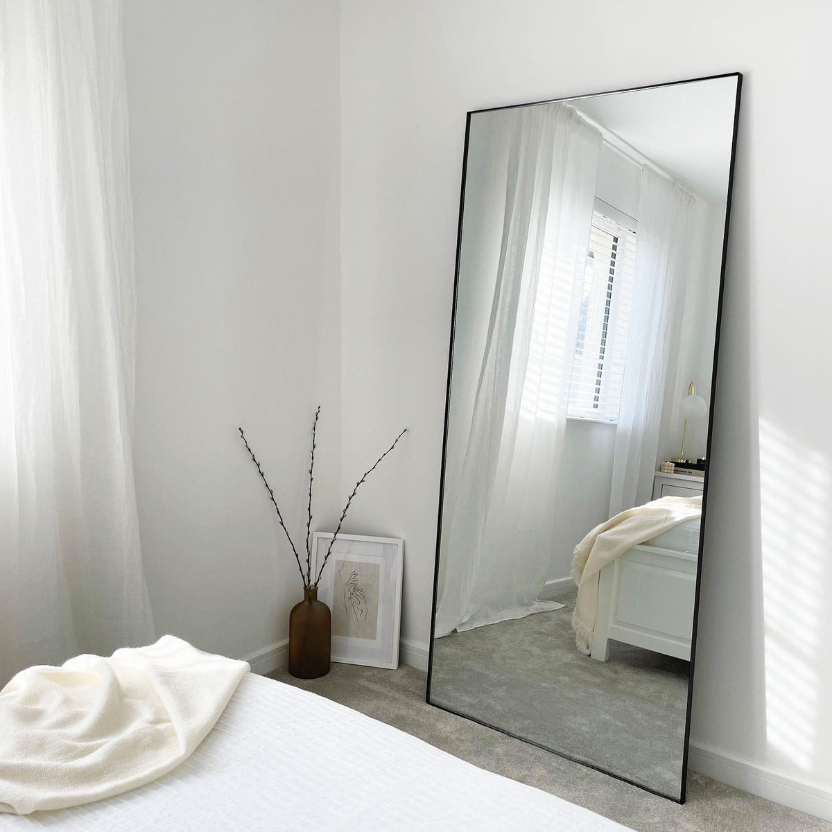Theo Mirror - Large Rectangular Black Metal Wall Mirror 179cm x 80cm