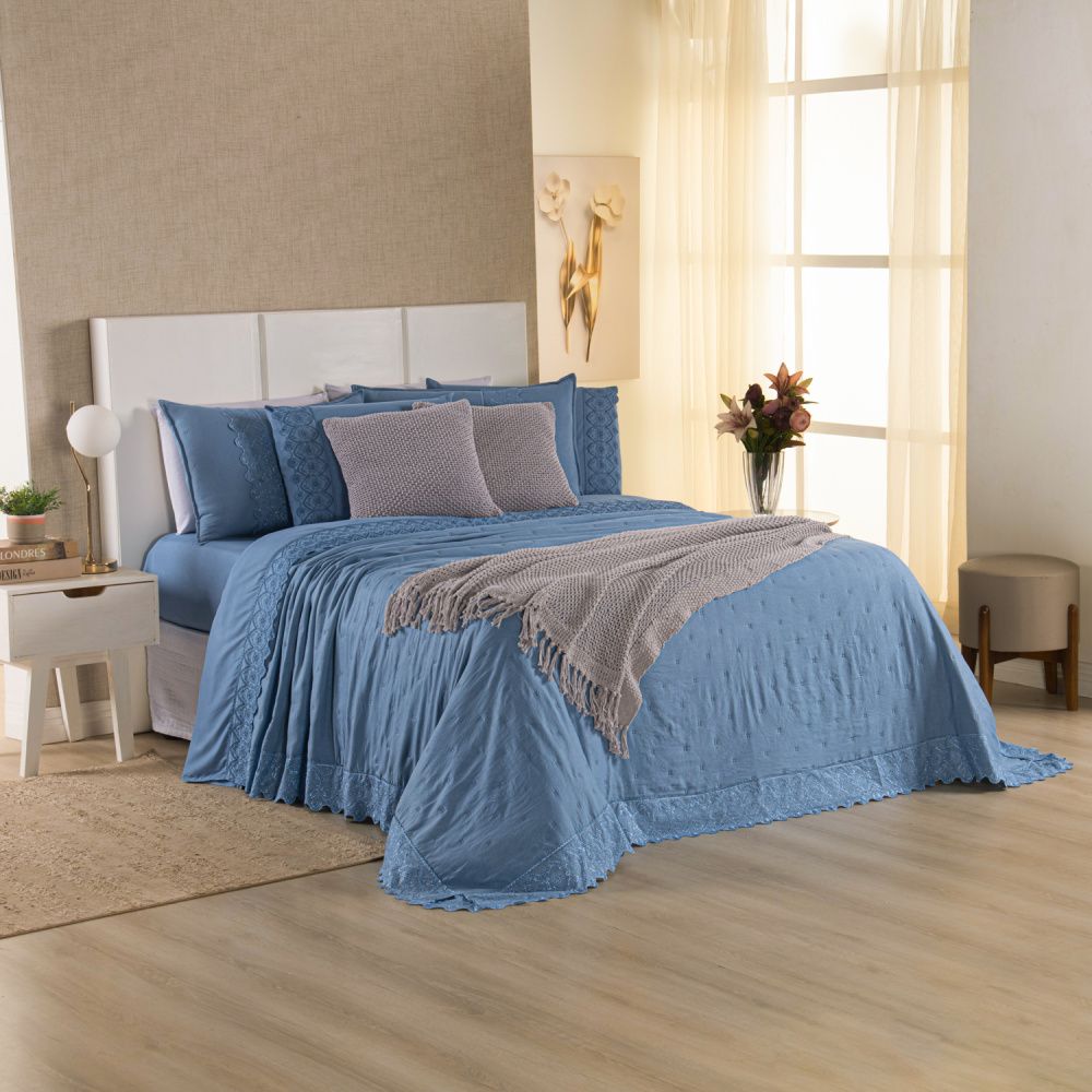 [10 PIEZAS] Juego de cama Serena percal 300 hilos bordado inglés + Set de Toallas Premium de Regalo