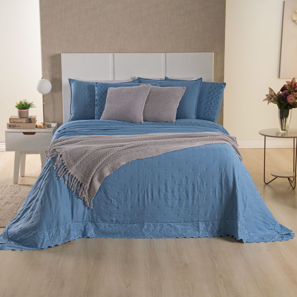 [10 PIEZAS] Juego de cama Serena percal 300 hilos bordado inglés + Set de Toallas Premium de Regalo