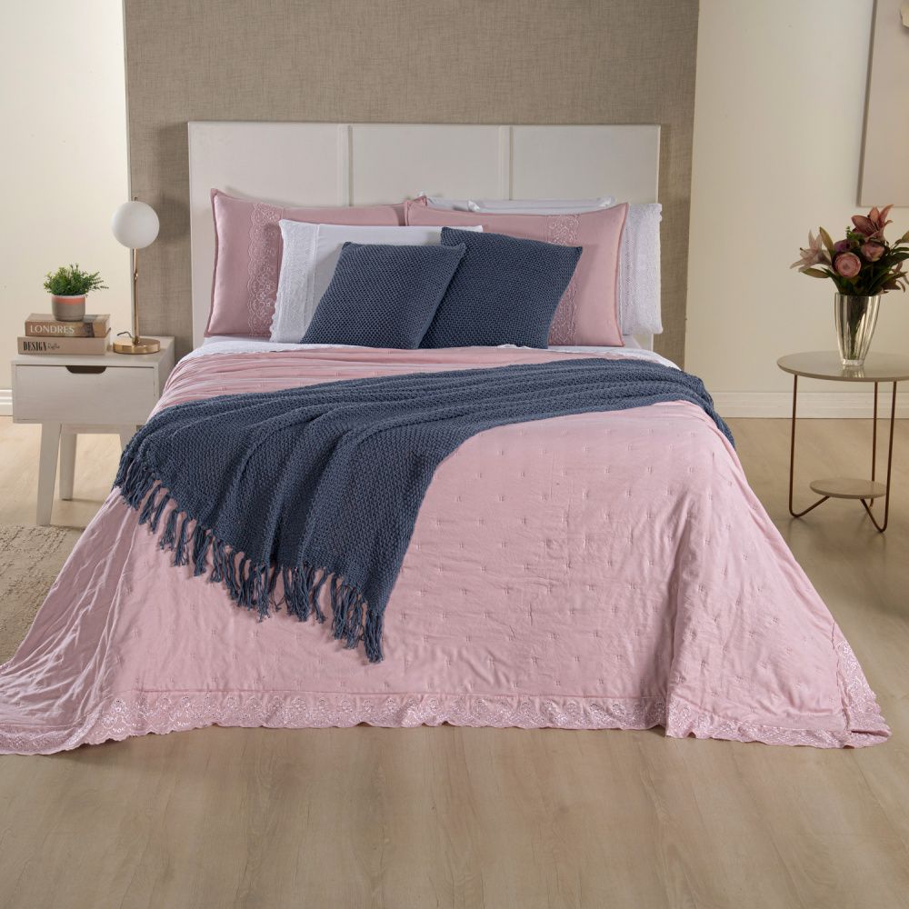 [10 PIEZAS] Juego de cama Serena percal 300 hilos bordado inglés + Set de Toallas Premium de Regalo
