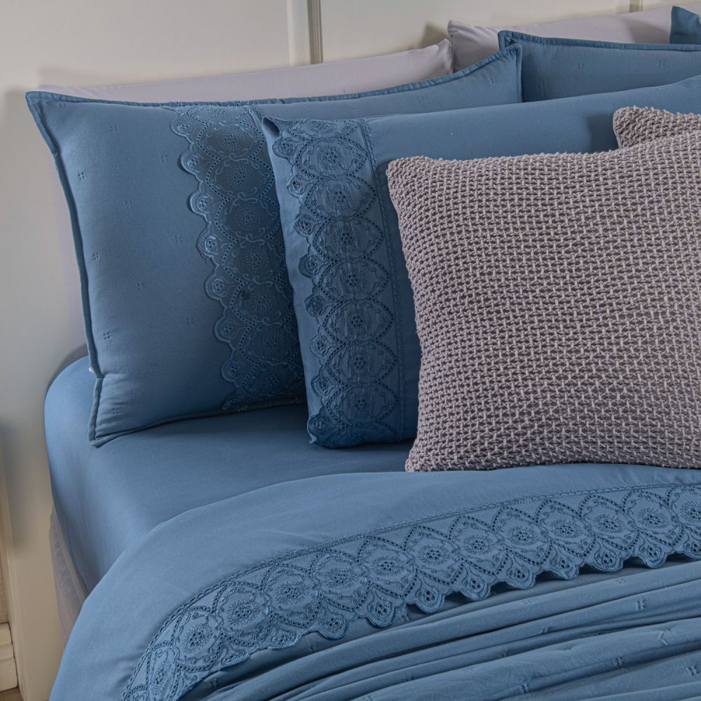 [10 PIEZAS] Juego de cama Serena percal 300 hilos bordado inglés + Set de Toallas Premium de Regalo