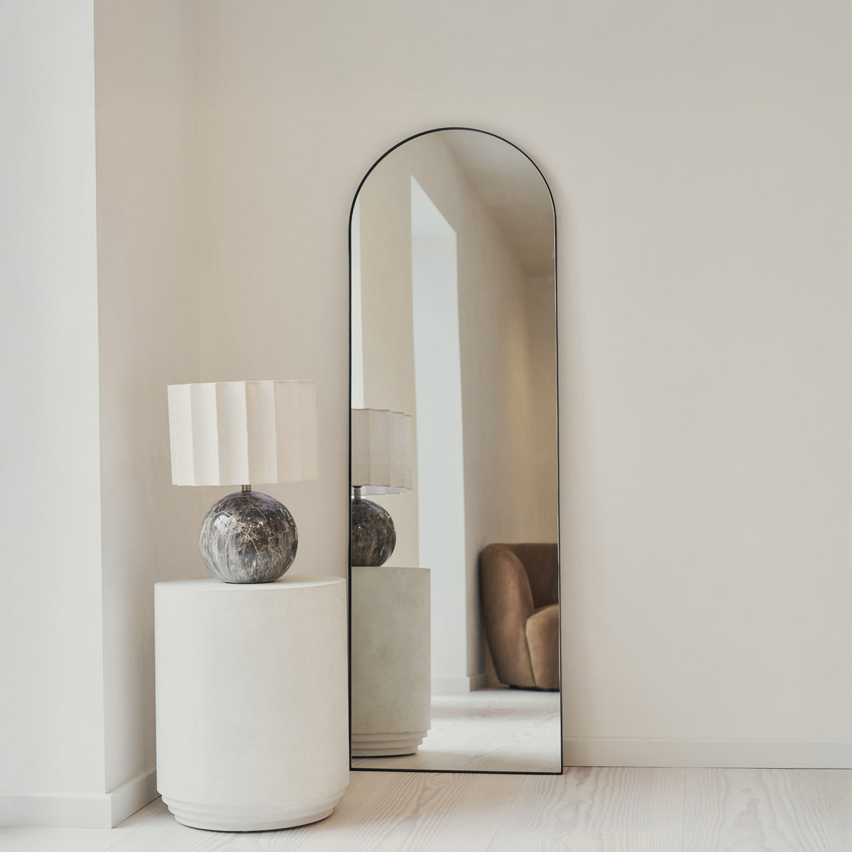 Theo Mirror - Large black curved metal full-length mirror 160cm x 50cm