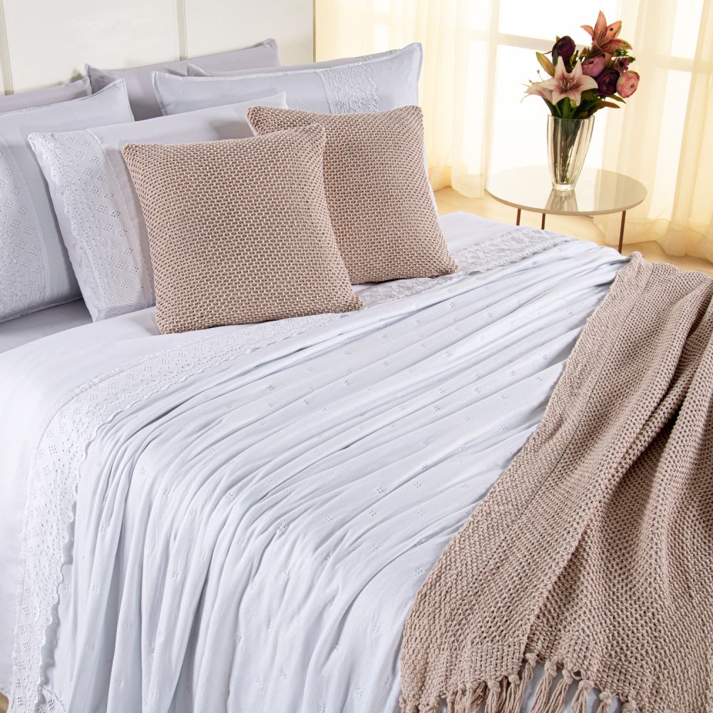 [10 PIEZAS] Juego de cama Serena percal 300 hilos bordado inglés + Set de Toallas Premium de Regalo