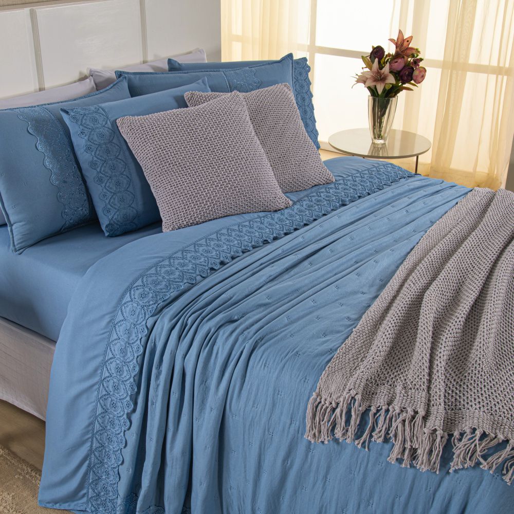 [10 PIEZAS] Juego de cama Serena percal 300 hilos bordado inglés + Set de Toallas Premium de Regalo