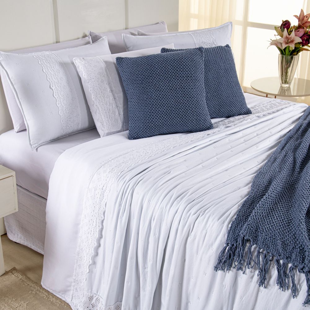 [10 PIEZAS] Juego de cama Serena percal 300 hilos bordado inglés + Set de Toallas Premium de Regalo