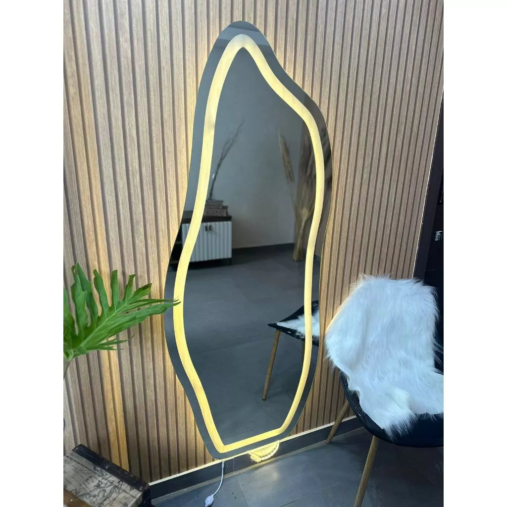 Theo Mirror - Organic Flame Mirror E06 150x60cm 170x70cm With Warm Matte LED 3000k