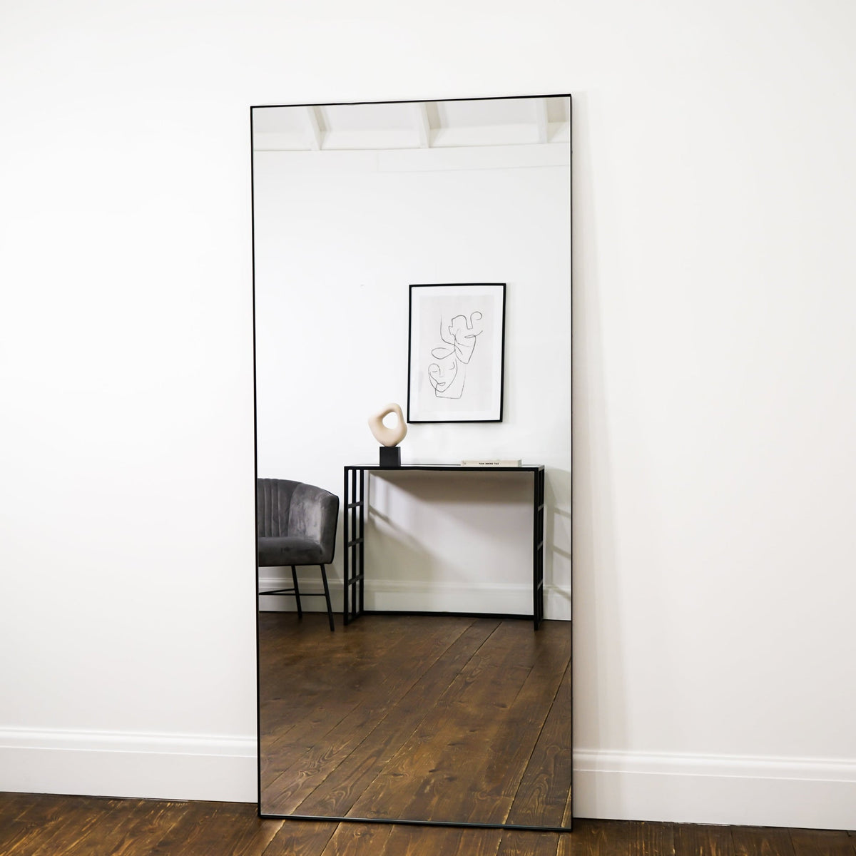Theo Mirror – Large rectangular full-length black metal mirror (160 cm x 60 cm)