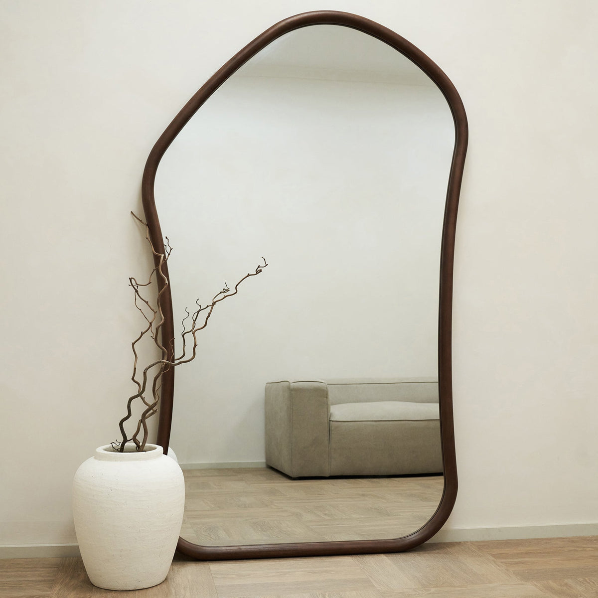 Alice Mirror – Extra Large Irregular Full Body Dark Wood Mirror (180 cm x 110 cm)