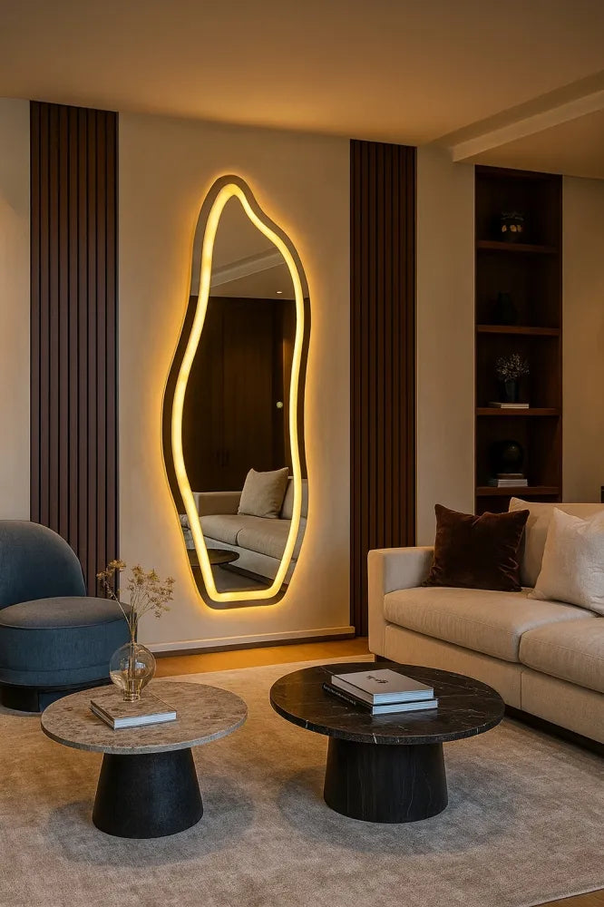 Theo Mirror - Organic Flame Mirror E06 150x60cm 170x70cm With Warm Matte LED 3000k