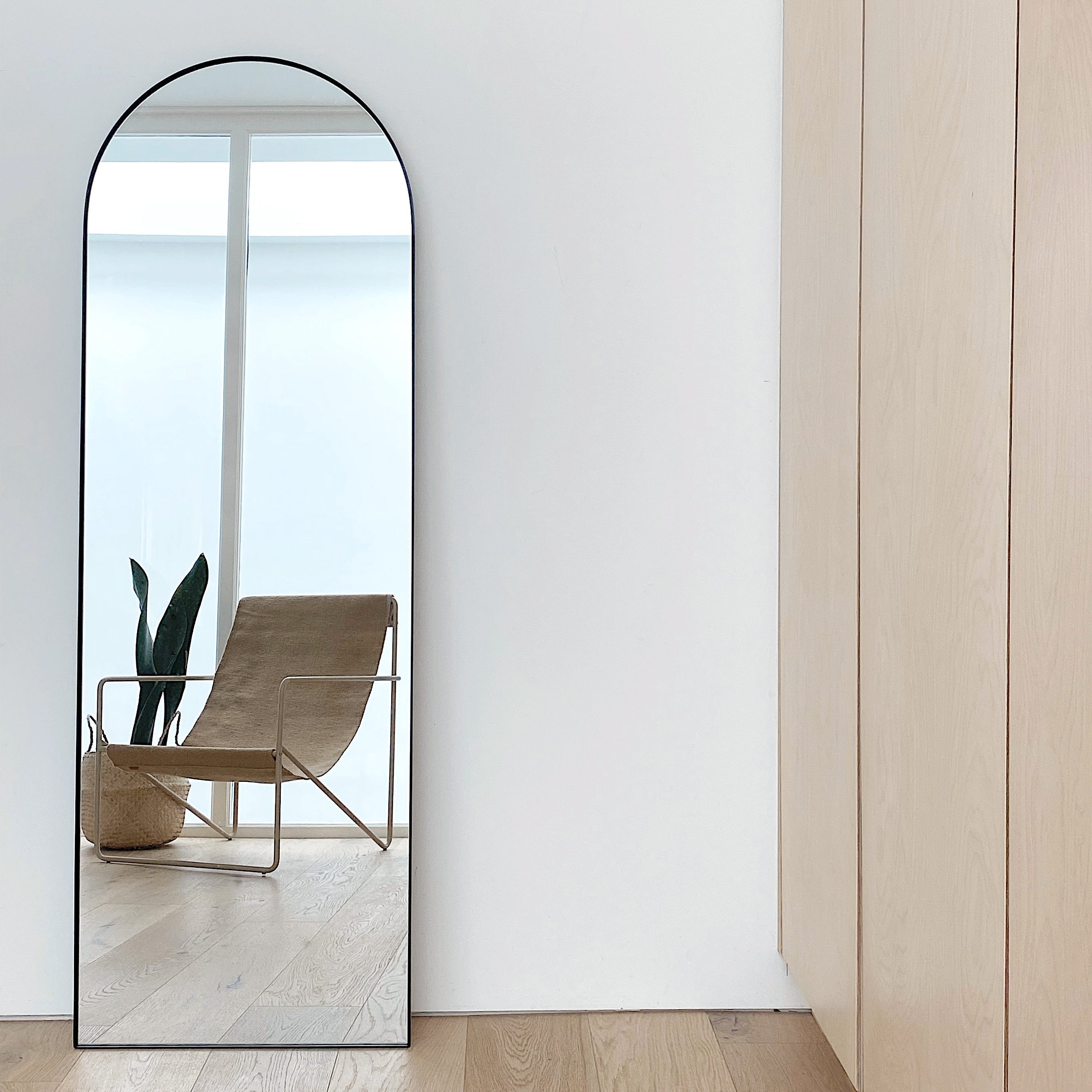 Theo Mirror - Large black curved metal full-length mirror 160cm x 50cm